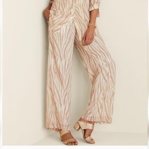 Soft Surroundings Pull On Pants Zebra Wide Leg Flowy Chiffon Pockets Spring NWT